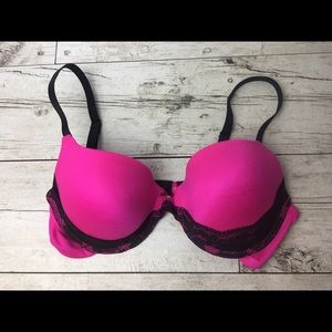 Betsey Johnson Hot Pink Black Lace Bra 36C